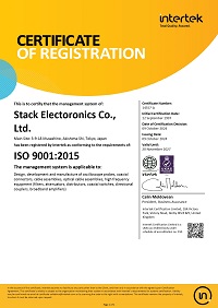 ISO 9001マネジメントシステム登録証　英語